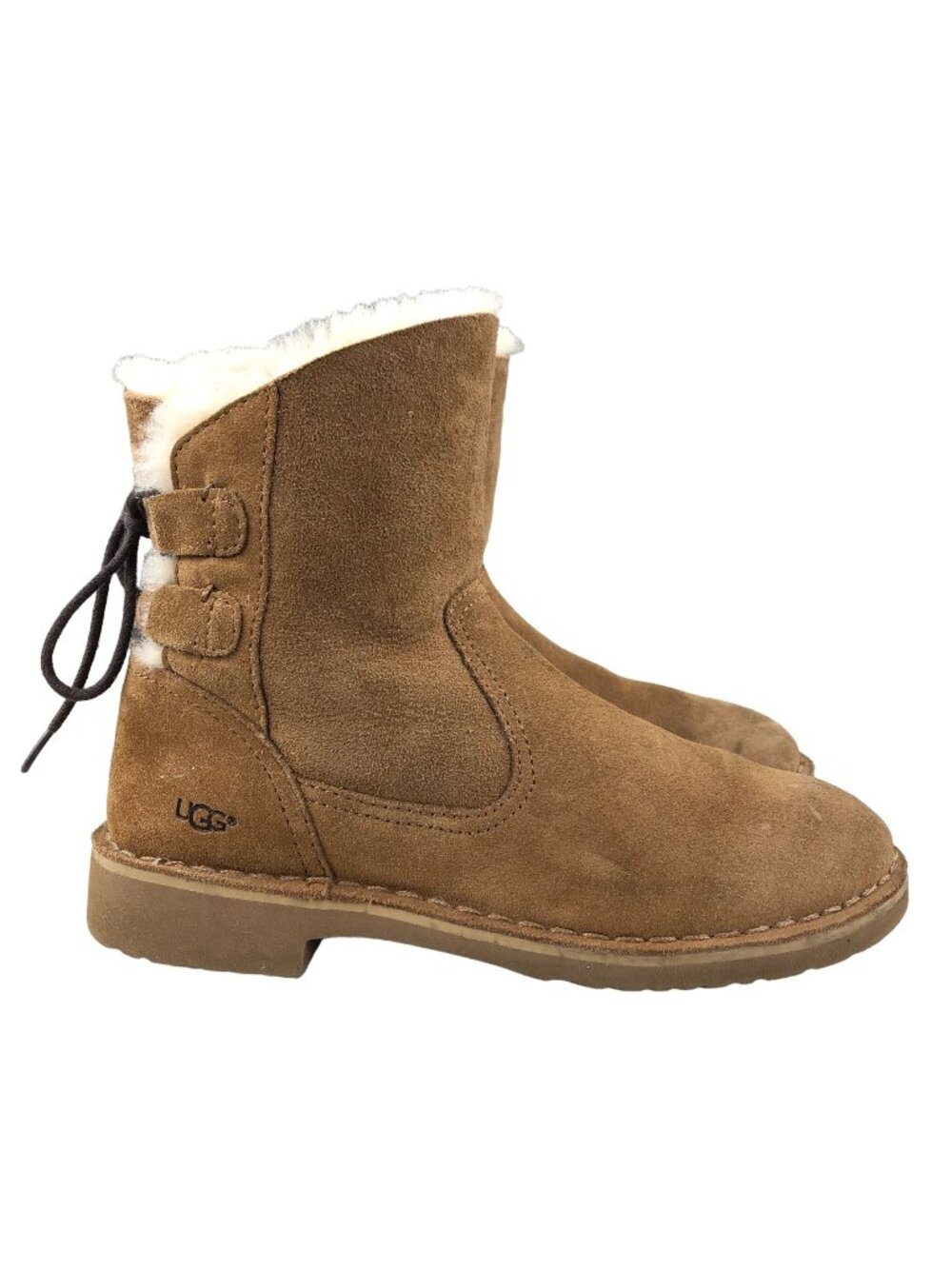 UGG Women's Size 6 Naiyah Brown Leather Suede Shearling Lined Lace-Up Boots